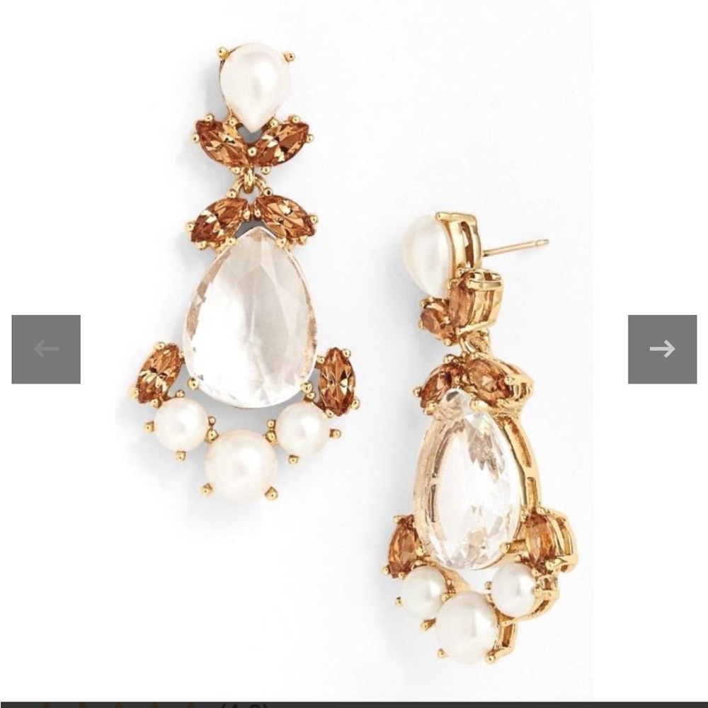 Excellent condition Kate Spade Pearl Amber Crystal Drop Statement Earrings